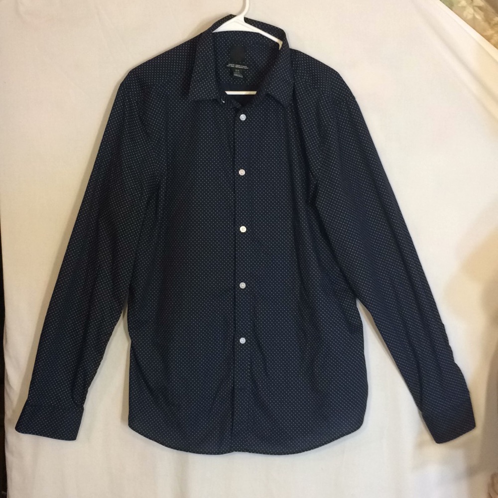 H&M Women's Blue Dress Shirt w/White Dots, size XL